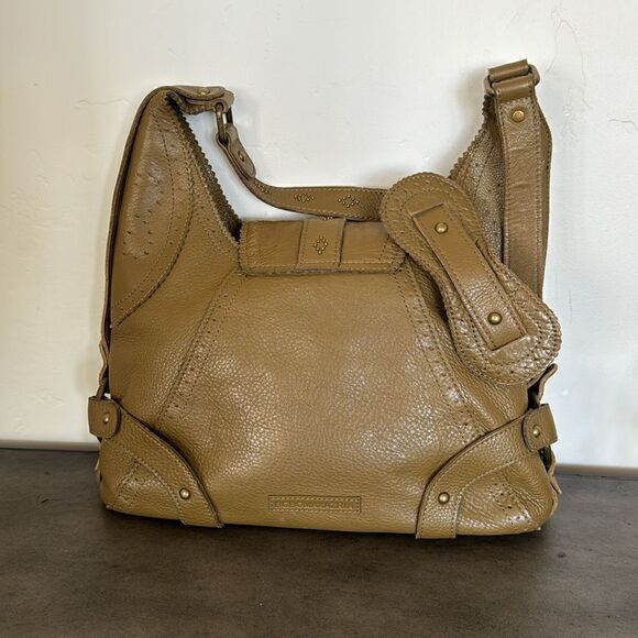 BCBG MAXAZRIA Olive Green Pebbled Leather Hobo Shoulder Bag Slouchy Purse Studs - Picture 2 of 16